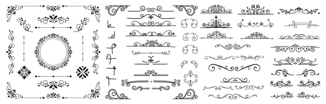 Set of decorative divider elements. Divider ornament, borders, doodle, separators, page dividers, header 
