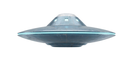 Classic flying saucer spacecraft with dome and blue light futuristic ufo design hovering object