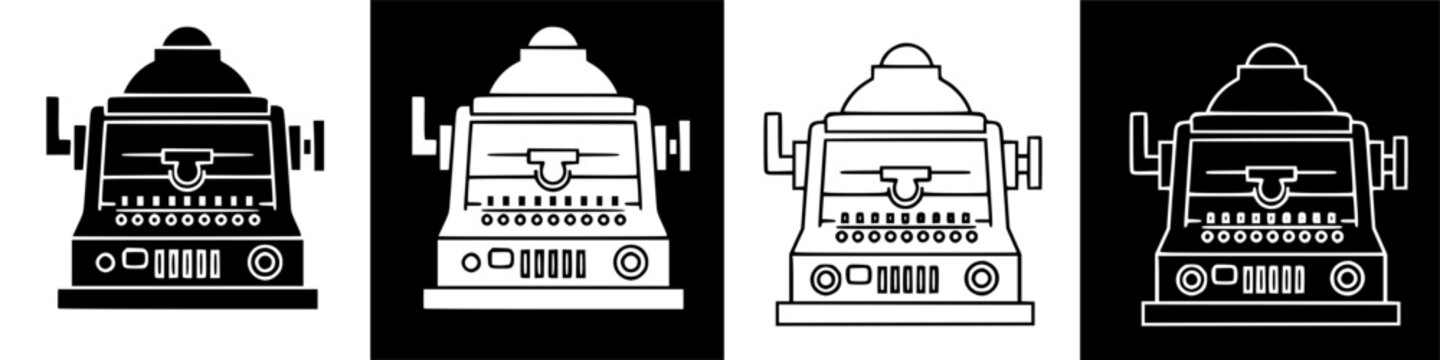 Vintage Cash Register Icon Set Black and White.