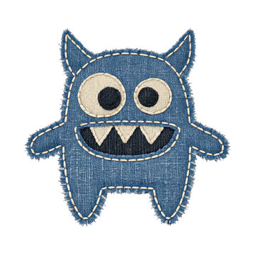 PNG Cute denim monster patch design.