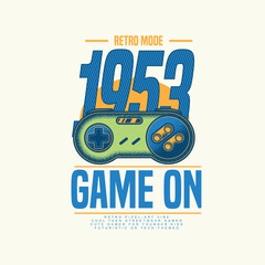 Retro Mode Game on game pad joystick vector illustration with slogan for t shirt prints © Saranya