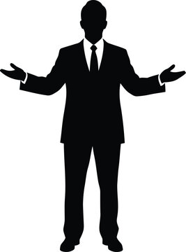 Black silhouette of a man in a suit with arms outstretched business formal 1