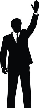 Black silhouette of a man in a suit waving