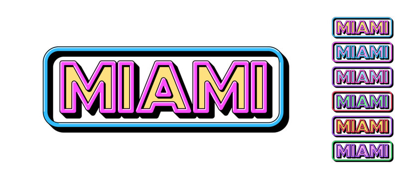 Miami city in Florida, framed text icon set. Text Miami in 3D style, tourist city in USA. Isolated word Miami with isometric letters for graphic design in pop art style, vector set