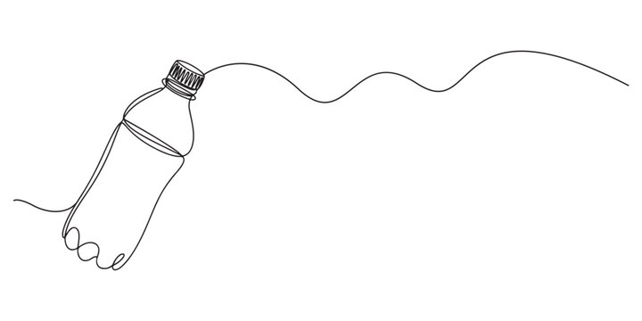 Continuous one line drawing of water drink bottle. Sports water bottle single line vector illustration Continuous line drawing of a plastic water bottle filled with liquid, isolated on white backgroud
