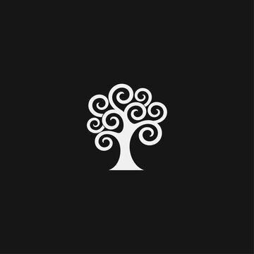 Spiral Tree of Life Icon - Black and White Nature Growth Vector Style