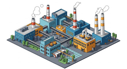 Isometric Factory Buildings with Chimneys.