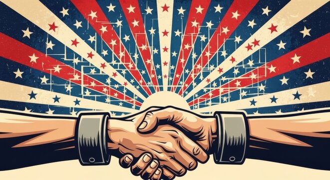 Patriotic handshake with handcuffs freedom and restraint