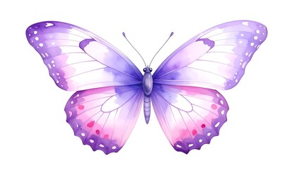 Obraz premium Watercolor butterfly, open wings. Purple, pink, and white. Delicate and detailed. Antennae visible