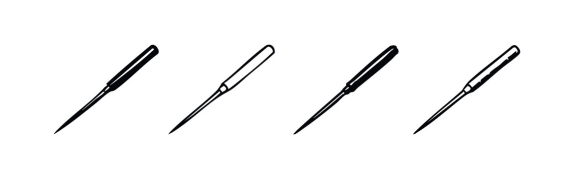 Set of black and white icons of a pointed tool, like an awl or ice pick.