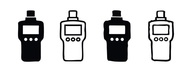 Hand-Drawn Handheld Electronic Device Icons. Stylized Black and Outline Portable Meter or Scanner Vector. © liubomir118809