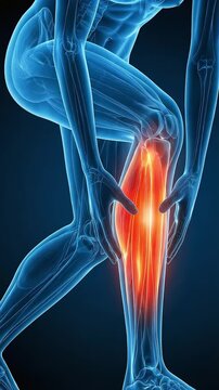 Anatomical animation showing the pain of a calf muscle spasm or pulled muscle