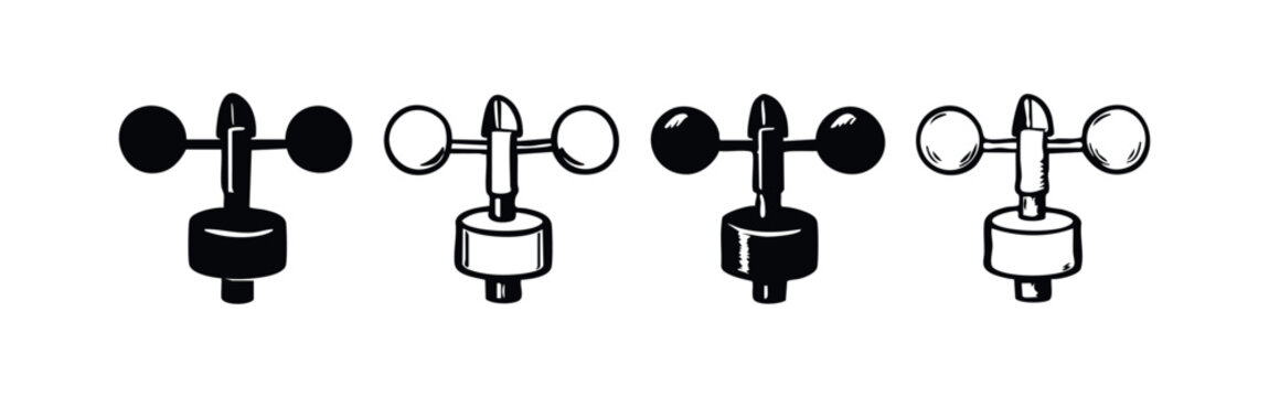 Anemometer icon set. Wind speed measurement device symbol for environmental monitoring.