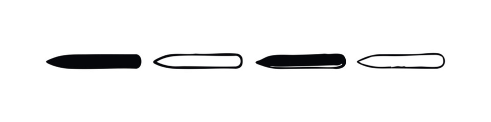 Elongated Capsule and Bullet Shape Icons Set in Black and White Vector Graphics