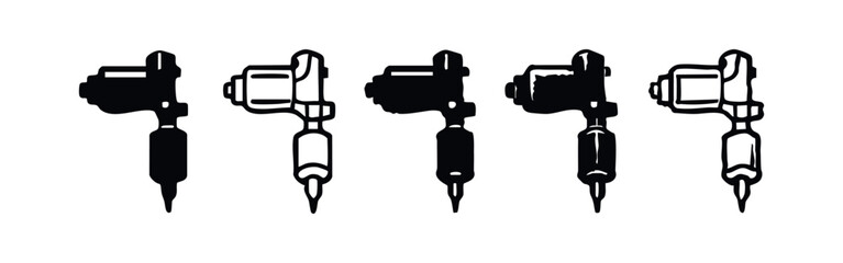 Naklejka premium Professional Tattoo Machine and Gun Icons Set for Body Art Design