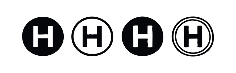 Fototapeta premium Helipad H Letter Sign Icon Set. Helicopter Landing Pad Symbol in Black and White.