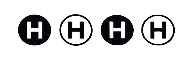Fototapeta premium Helipad H Landing Zone Icon Set. Helicopter pad Markings in Monochrome.