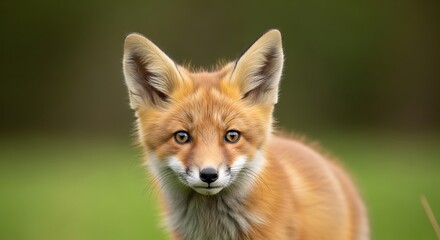 Fototapeta premium Red Fox Kit Portrait in Green Field.