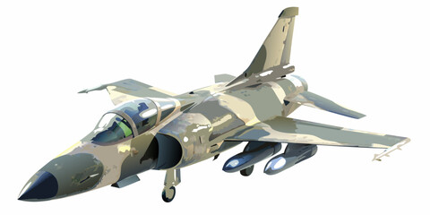 A digital illustration of a military fighter jet in camouflage paint © KrishnaPada