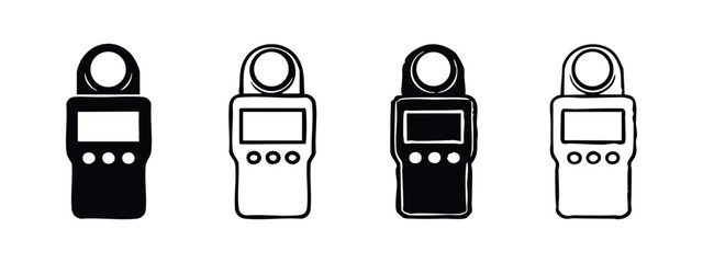 Minimalist Light Meter Icon Set. Blank display measurement device symbols, black and white handheld sensor vectors. © liubomir118809