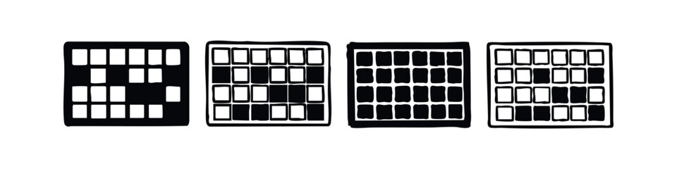 Grid of Rectangles Icon Set. Abstract multi-screen display symbols, black and white calendar or data grid vectors.