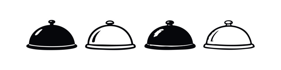 Obraz premium Food Cloche Dome Icons, Hand Drawn Sketch Style Restaurant Service Cover