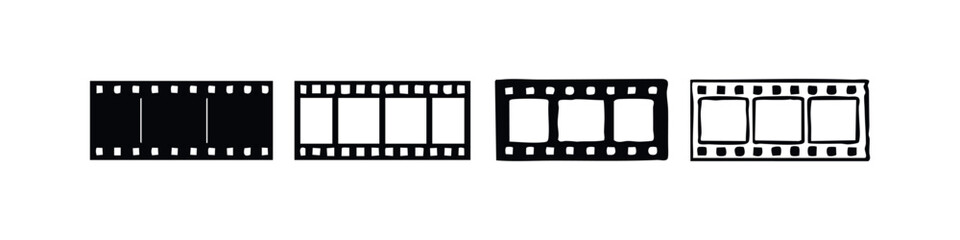Fototapeta premium Horizontal Film Strip Icons. Movie Film Frames Collection. Cinema and Photography Elements Vector Illustration.
