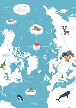 Simplified map illustrating Arctic region fauna distribution over polar geography