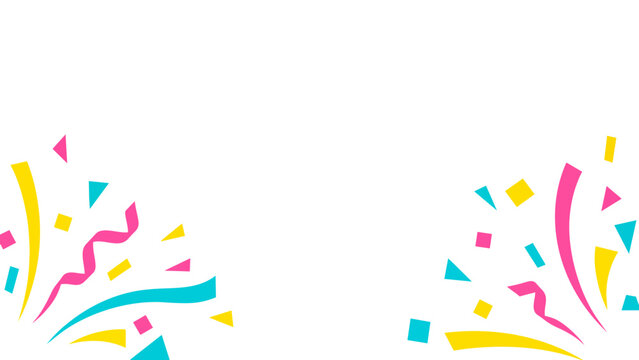 Colorful party confetti and geometric shapes exploding on a white background with copy space.