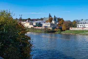 Obraz premium Vistula River with historic Norbertine Monastery and Church of St. Augustine and St. John the Baptist in Krakow, Poland