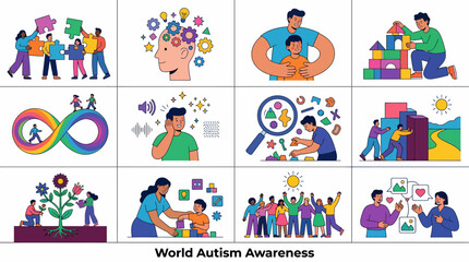 Fototapeta premium Autism Awareness: Puzzle, Brain, Connection, Support, Diversity