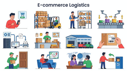 Obraz premium E-commerce Logistics: Shipping, Delivery, Warehouse, Supply Chain