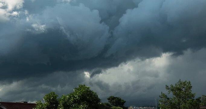 Timelapse of dark storm clouds passing by in the afternoon