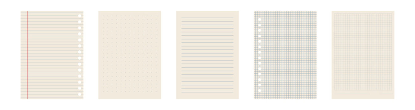Copybook Notebook Notepad Paper Grid Lined Squared Plan Page Paper Vector Note Set