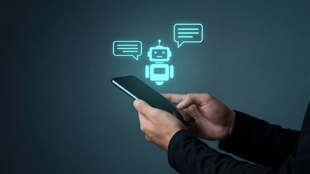 Hands holding a smartphone using a chatbot for customer service or assistance.