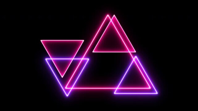 Seamless loop animated triangle picture frame with two tone neon color 4K video motion graphic isolated on black background. Futuristic light effect for overlay element. Empty copy space