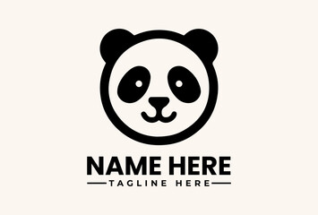 Fototapeta premium A minimalist vector illustration of a panda logo with a customizable name and tagline on a plain beige background, featuring a simple icon design.