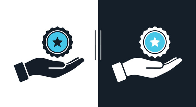 Hand Holding Gear Icon Set - Blue Tech Support Technology Business Minimalist Vector - Line and glyph solid icon and logo template