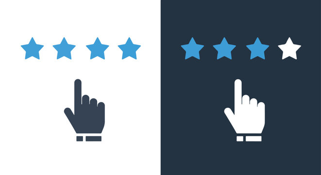 Hand Cursor Vote Icon Blue Stars Set Click Voting Star Vector - minimalist, flat icon, outline, glyph, linear, clipart, sticker - icon set