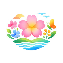 Naklejka premium PNG Colorful floral nature scene