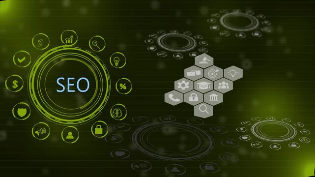 SEO optimization dashboard with search rankings and analytics interface. 4k motion video isolated on transparent background.