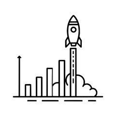 Fototapeta premium Rocket Ship Launching from Bar Graph on White Background