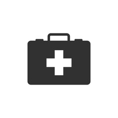 Obraz premium First aid medical kit icon. Emergency healthcare equipment. Monochrome black and white symbol