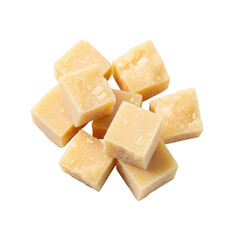 A cluster of golden brown fudge pieces is neatly arranged offering a sweet treat on transparent background