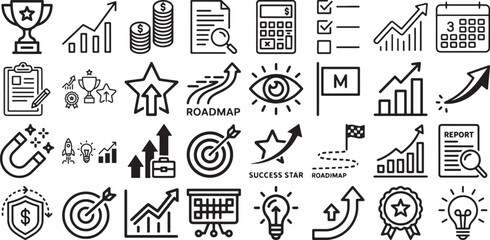 Roadmap to Success and Magnet Attraction Icons