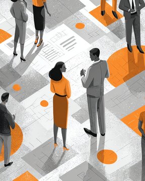 A balanced meeting of men and women engaging in strategic discussions, showcasing gender equality in the workplace.