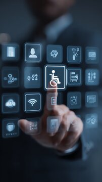 A vibrant digital interface showcasing accessibility icons promoting inclusivity and equality in technology for all users.