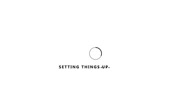 A plain white background is adorned with a gray circular loading animation and the text SETINGTHINGSUP in black sans-serif font with four trailing dots, indicating the process of