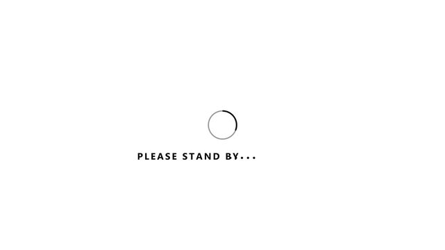 A simple displaying a spinning circular loader animation with the text PLEASESTANDBY in a minimalist font against a clean white background indicating a loading or waiting process
