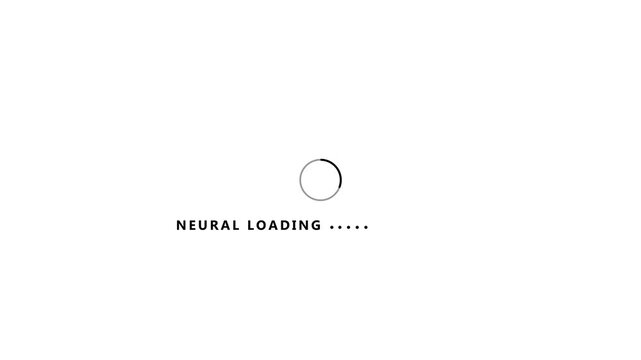 A clean white backdrop showcases a gray spinning circular loading accompanied by the text NEURALOADING in black sans-serif letters and four ellipsis dots, signifying an artificial